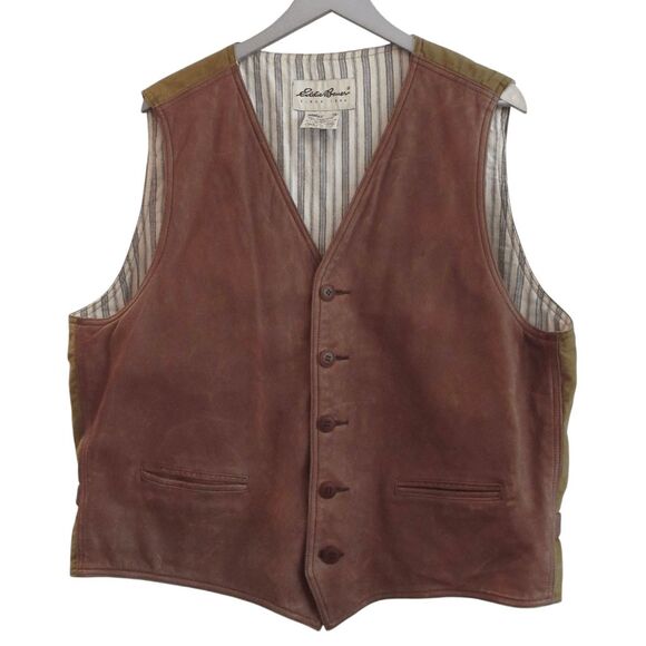 Eddie Bauer Vintage Leather & Canvas Insulated Vest XL - Picture 1 of 8